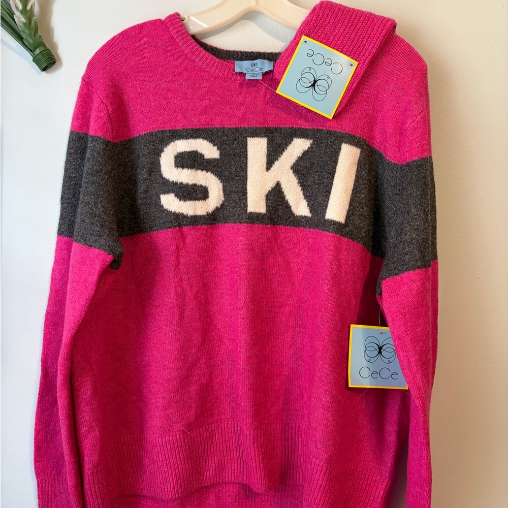 CeCe Pink and Gray SKI Sweater - Picture 1 of 5